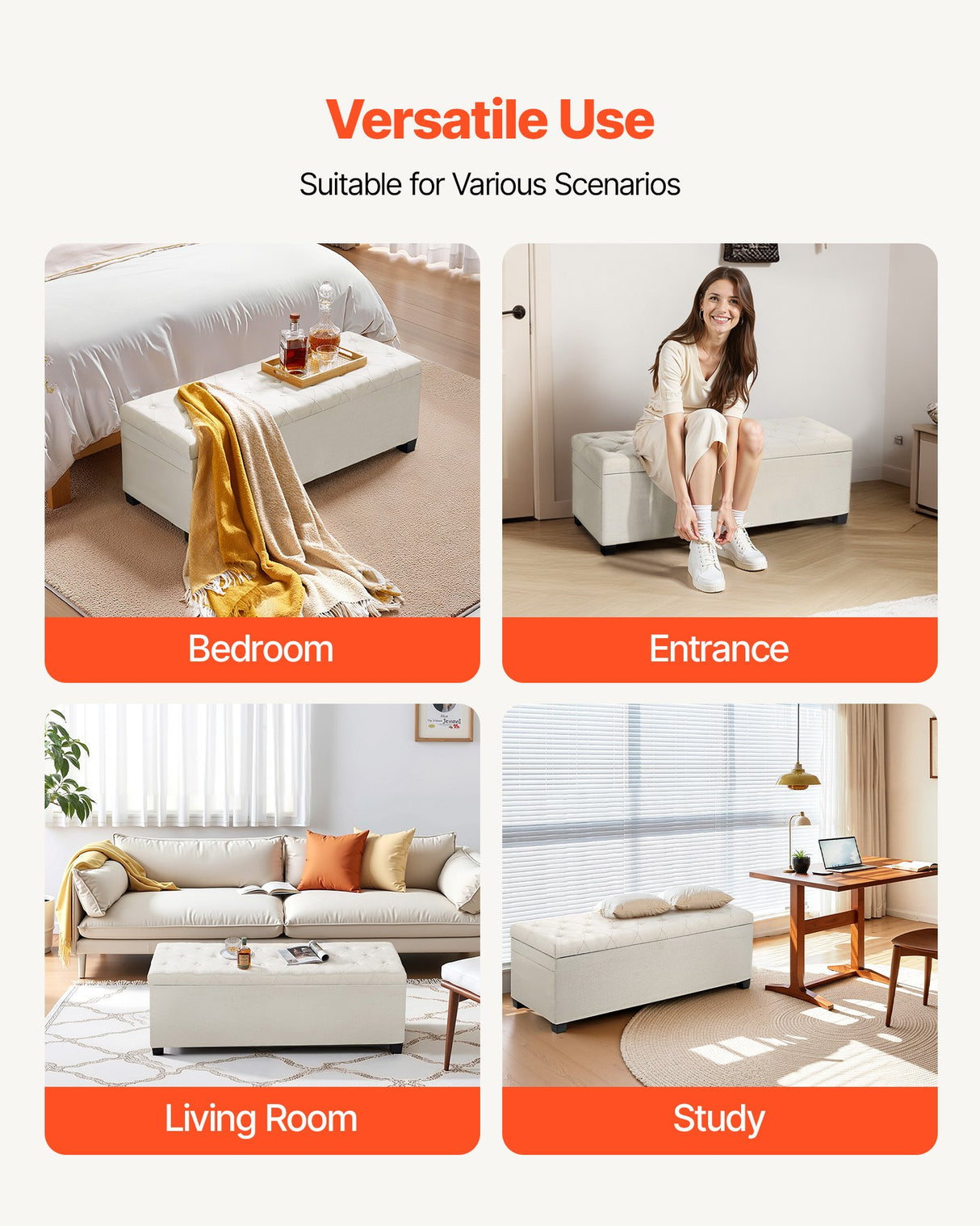 VEVOR Storage Ottoman Bench, Button-Tufted End