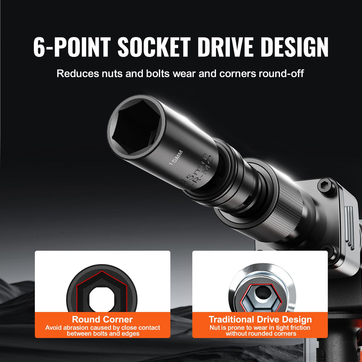 360 Degree Swivel Impact Sockets Set 14pcs 6-Point 3/8in Drive Socket Set