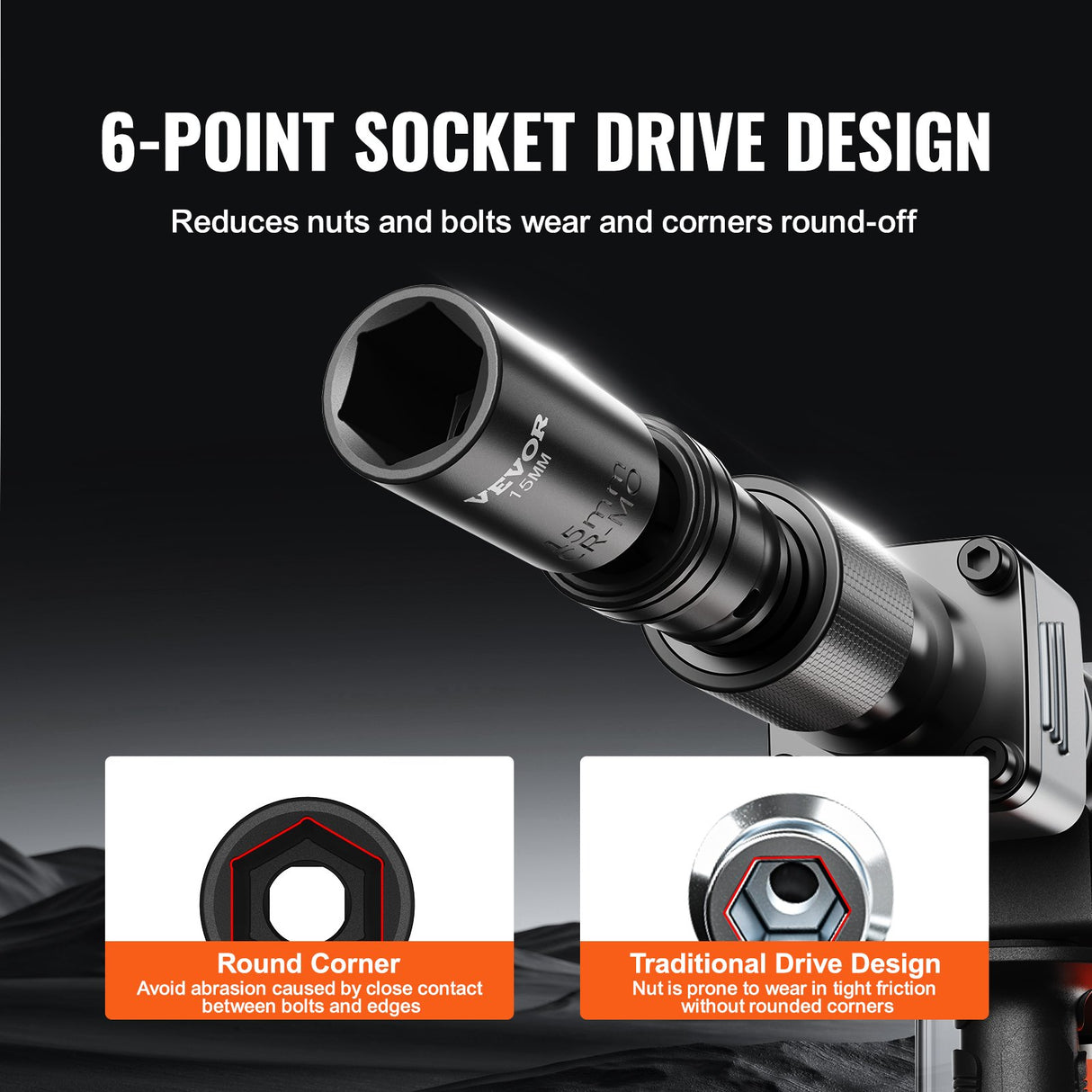 360 Degree Swivel Impact Sockets Set 14pcs 6-Point 3/8in Drive Socket Set