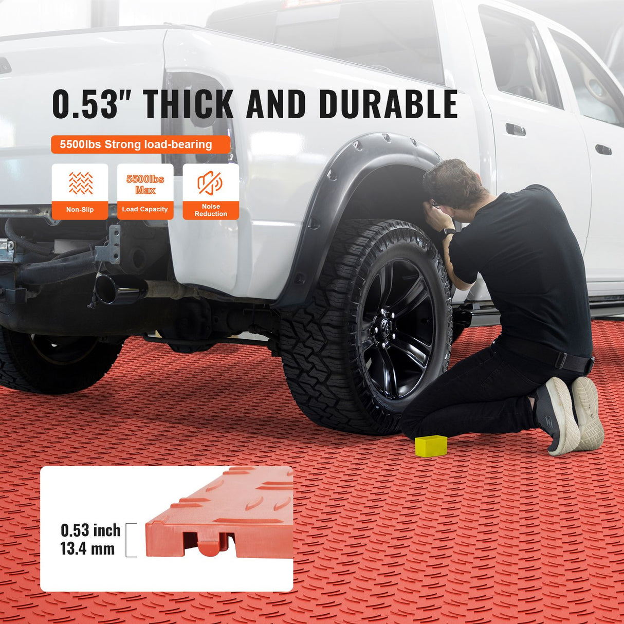 VEVOR Garage Tiles Interlocking, 12 x 12 x 0.53 inch 25 Pack Garage Floor Covering Tiles, Non-Slip Double-Sided Texture Garage Flooring Tiles, for Garages, Basements, Repair Shops, Red
