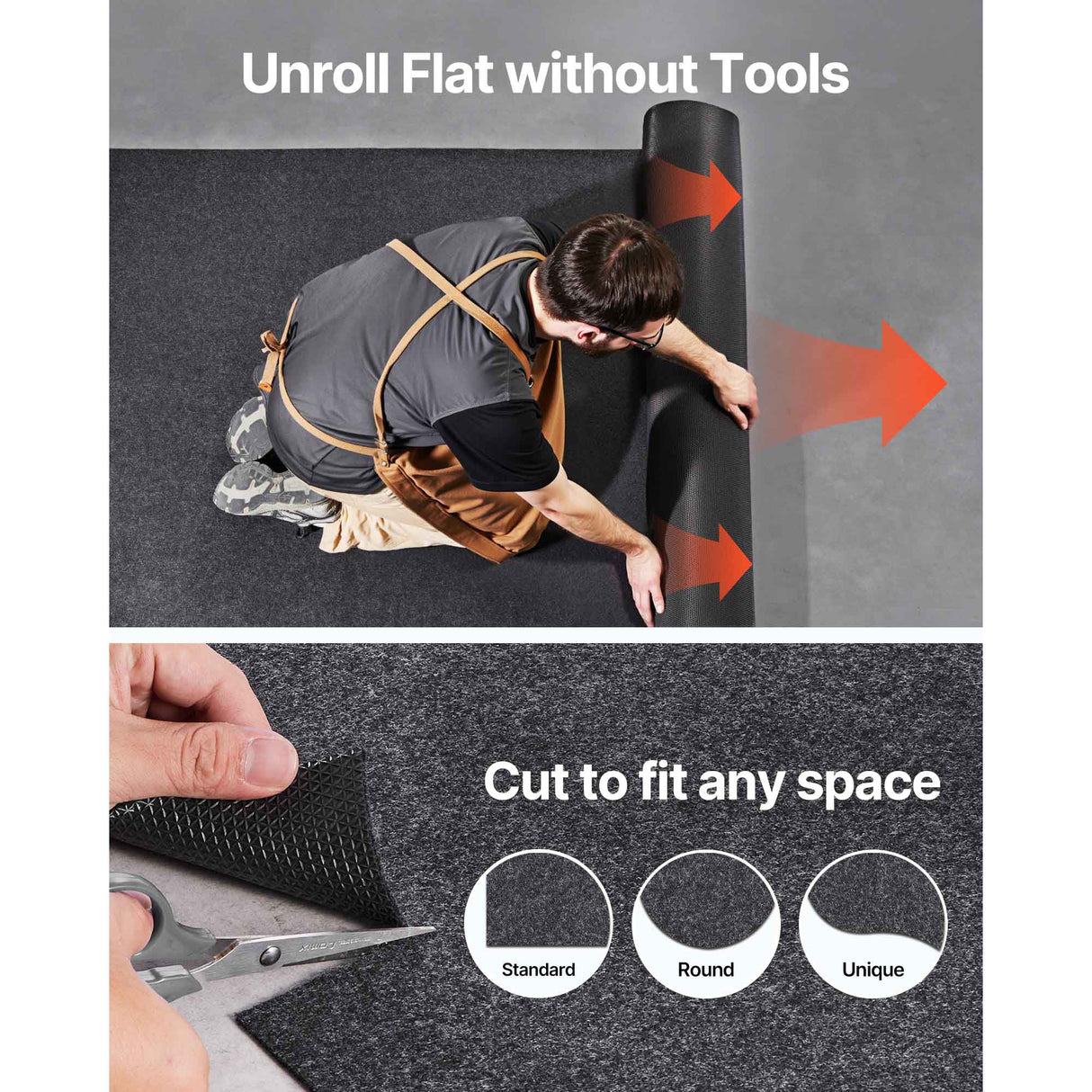 VEVOR Garage Floor Mat, 2.3 x 5.79 M Waterproof Protection from Water,Snow, Rain,Mud and Oil for Cars, Non-slip Heavy Duty Containment Mat with TPE Anti-Leak Backing & Easy to Clean & Cuttable