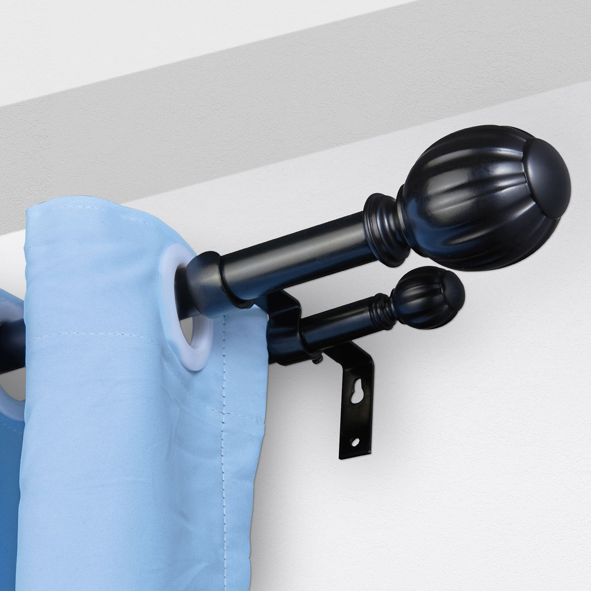 VEVOR Double Rod Curtain Rods, 36-72 inches(3-6ft) Adjustable Length, Black Double Curtain Rods with Round Finials, 1" and 3/4" Diameter, Double Window Drapery Rod for Sheer and Blackout Curtains