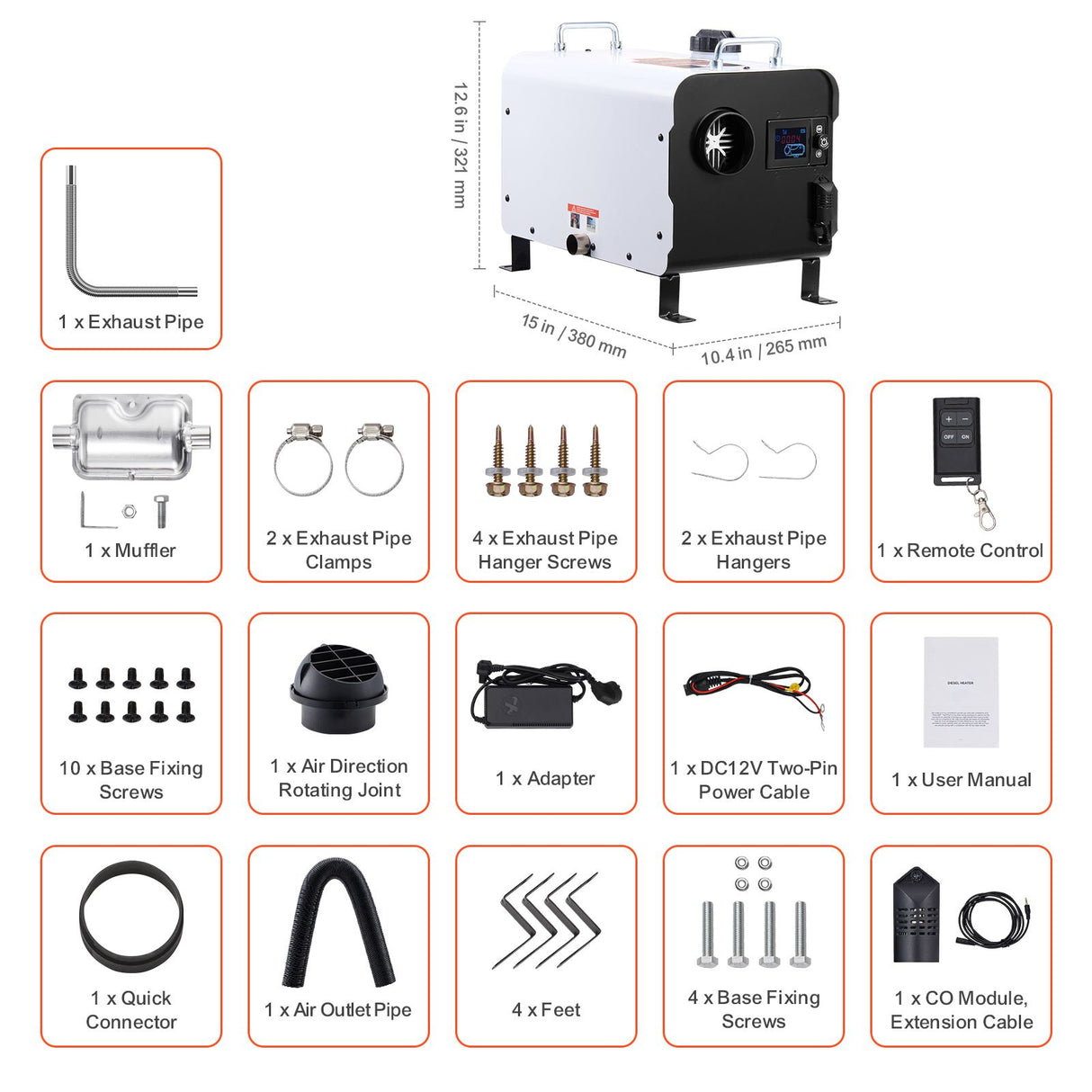 8KW Diesel Heater, 12V/24V All in One Diesel Air Heater, with Bluetooth APP Control, Remote Control and Display Screen, CO Alarm, Fast Heating Portable Diesel Heater for Vehicles and Outdoors