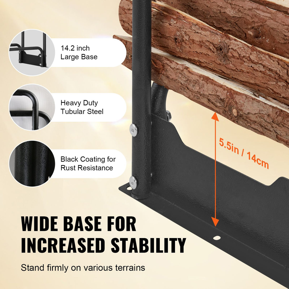 VEVOR Firewood Rack with Waterproof Cover, 257 x 36 x 117 cm Outdoor Firewood Holder, 660lb Weight Capacity, 1/2 Cord Log Holder, Half-Covered, Powder-coated Wood Storage Rack for Fireplace Deck