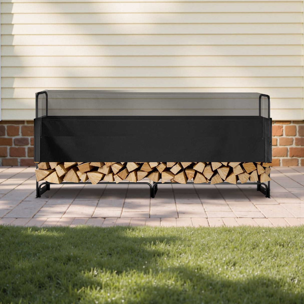 VEVOR Firewood Rack with Waterproof Cover, 257 x 36 x 117 cm Outdoor Firewood Holder, 660lb Weight Capacity, 1/2 Cord Log Holder, Half-Covered, Powder-coated Wood Storage Rack for Fireplace Deck