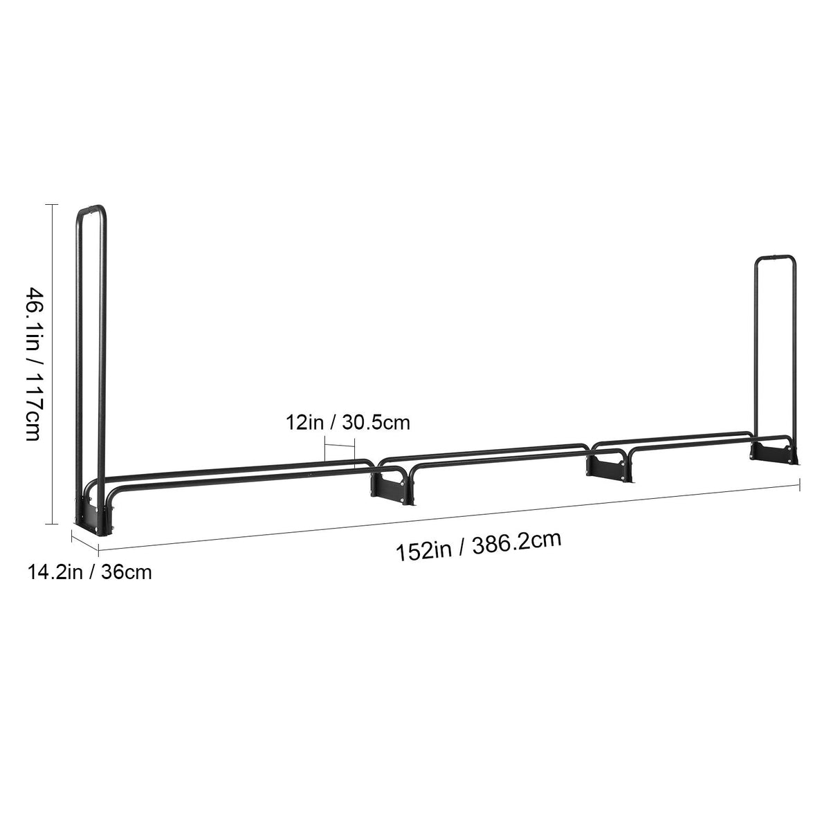 VEVOR Firewood Rack with Waterproof Cover, 383 x 36 x 117 cm Outdoor Firewood Holder, 660lb Weight Capacity, 1/2 Cord Log Holder, Half-Covered, Powder-coated Wood Storage Rack for Fireplace Deck
