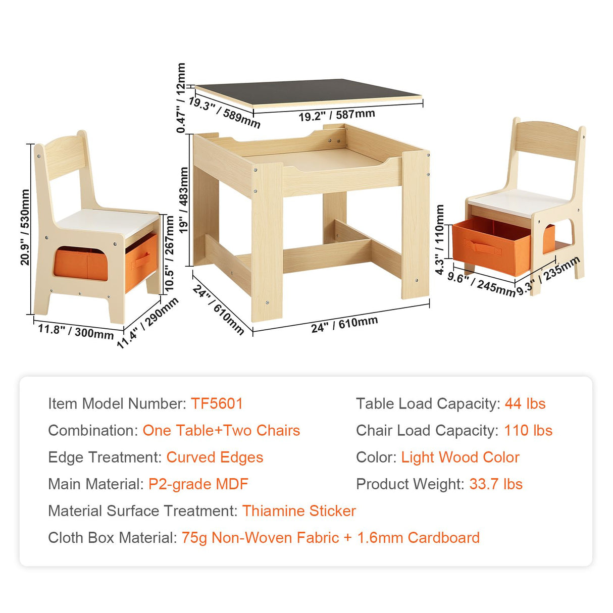 VEVOR Kids Table and Chair Set Wooden Activity Table