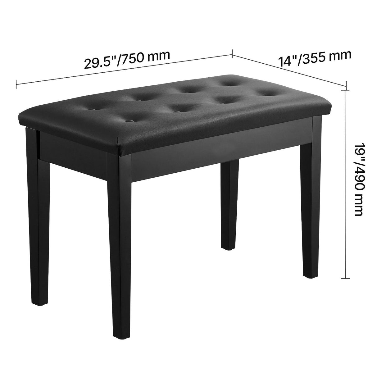 Piano Bench, 750 x 355 x 490 mm, Duet Keyboard Piano Chair with High-Density Padded Cushion, Storage Compartment for Music Books, Wooden Piano Bookcase Stool Seat, for Vanity and Living Room