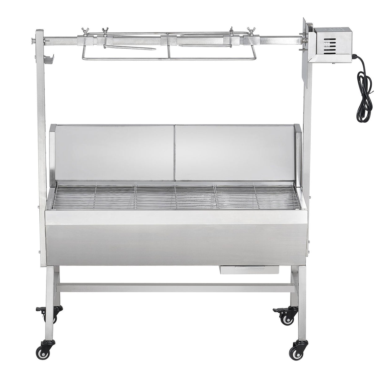 VEVOR Rotisserie Grill with Windscreen, BBQ Whole Pig Lamb Goat Charcoal Spit Grill, 35 Inch 90 Lbs Capacity, Electric 42W Motor Stainless Steel Roaster with Lockable Wheels, for Camping Outdoor