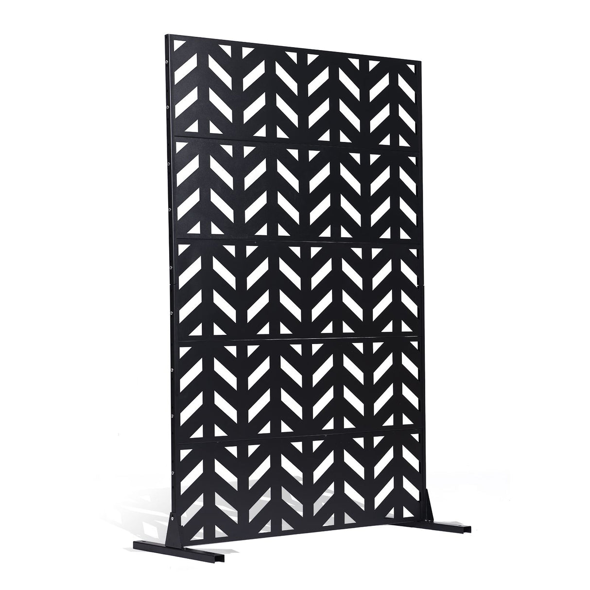 Metal Privacy Screen, 47" W x 72" H, Outdoor Privacy Screens 5-Panel, Freestanding Outdoor Divider with Stand, Decorative Garden Steel Privacy Fence for Balcony Patio Indoor Room Black