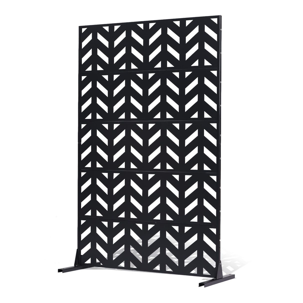 Metal Privacy Screen, 47" W x 72" H, Outdoor Privacy Screens 5-Panel, Freestanding Outdoor Divider with Stand, Decorative Garden Steel Privacy Fence for Balcony Patio Indoor Room Black