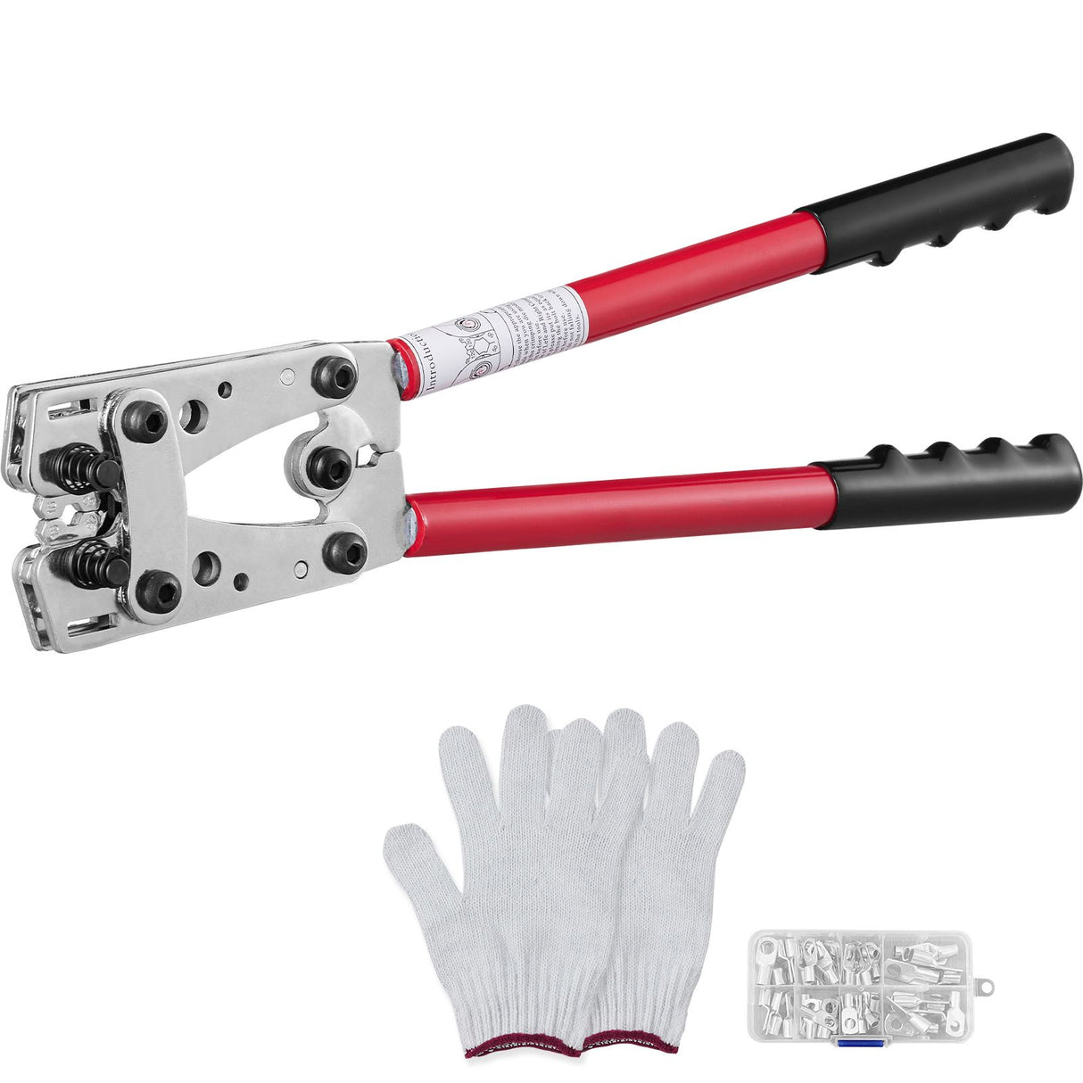 Battery Cable Lug Crimping Tool, 10-1/0AWG Aluminum Terminal Battery Lug Crimper, with 60PCS Aluminum Ring Connectors Terminals 6 Wire Sizes Crimping Die, for Heavy Duty Wire Lugs