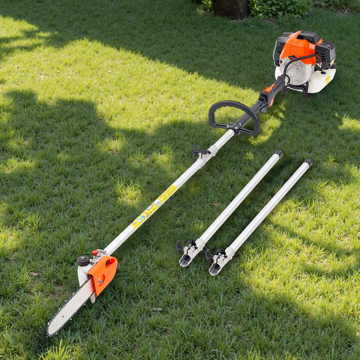 VEVOR Gas Pole Saw, 43CC 2 Stroke Gas Powered Pole Saws with 25.4 cm Cutting Bar, Cordless Tree Trimmer with Rotatable Head, 2.1 to 3.6 m Extendable, Powerful Chainsaw for Tree Trimming Pruning