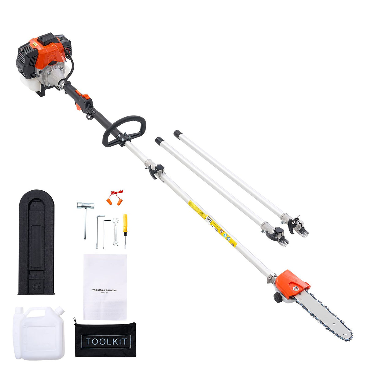 VEVOR Gas Pole Saw, 33CC 2 Stroke Gas Powered Pole Saws with 20.3 cm Cutting Bar, Cordless Tree Trimmer with 850ml Fuel Tank, 2.08 to 3.58 m Extendable, Powerful Chainsaw for Tree Trimming Pruning