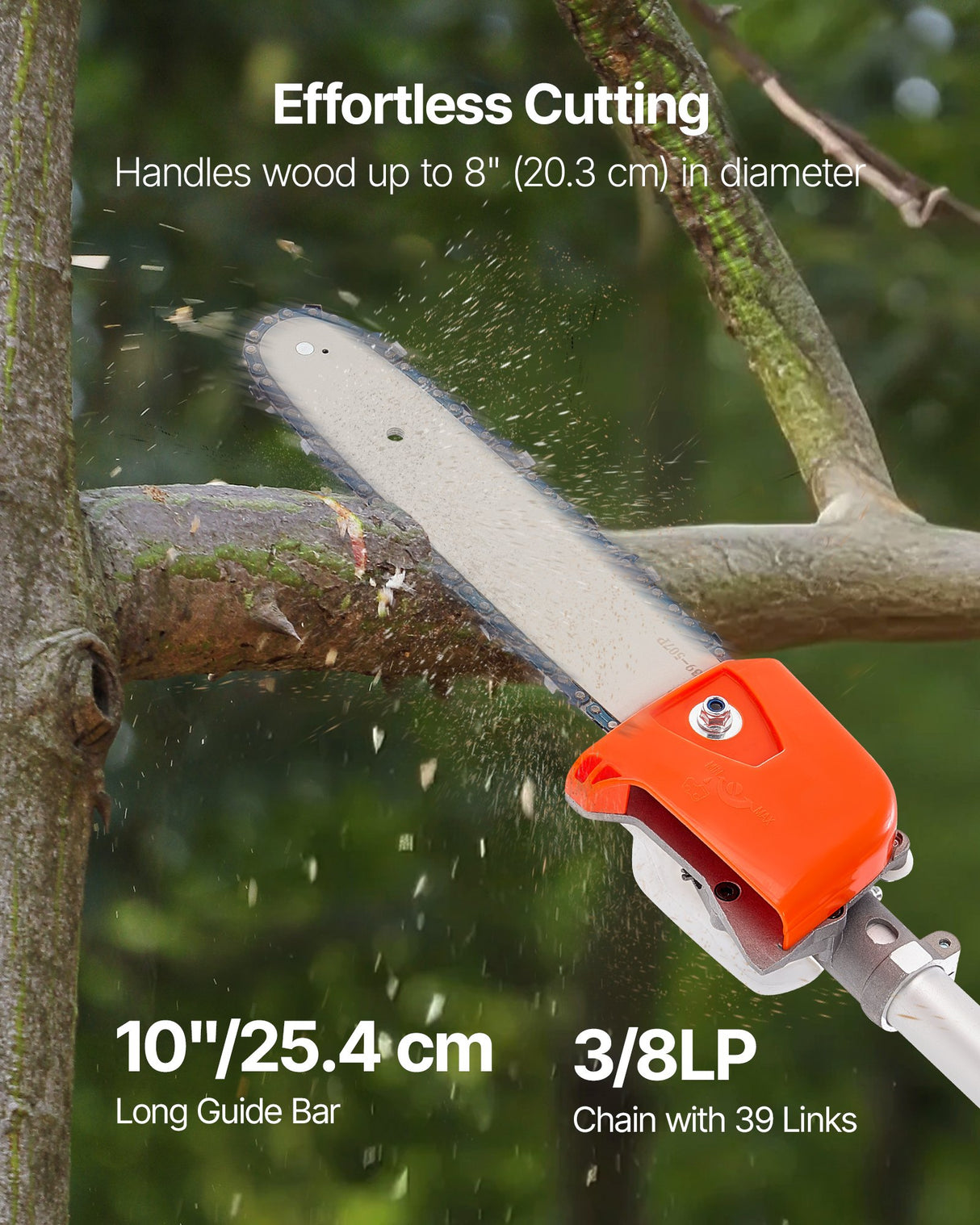 VEVOR Gas Pole Saw, 33CC 2 Stroke Gas Powered Pole Saws with 20.3 cm Cutting Bar, Cordless Tree Trimmer with 850ml Fuel Tank, 2.08 to 3.58 m Extendable, Powerful Chainsaw for Tree Trimming Pruning