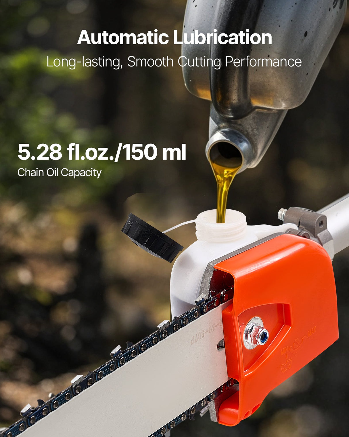 VEVOR Gas Pole Saw, 33CC 2 Stroke Gas Powered Pole Saws with 20.3 cm Cutting Bar, Cordless Tree Trimmer with 850ml Fuel Tank, 2.08 to 3.58 m Extendable, Powerful Chainsaw for Tree Trimming Pruning