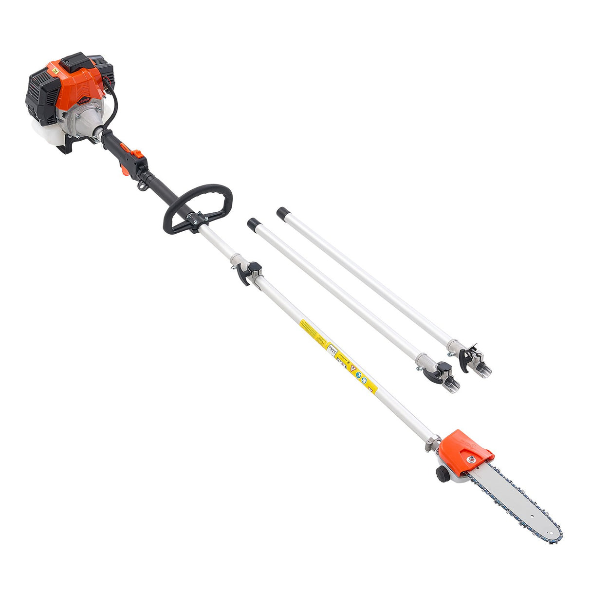 VEVOR Gas Pole Saw, 33CC 2 Stroke Gas Powered Pole Saws with 20.3 cm Cutting Bar, Cordless Tree Trimmer with 850ml Fuel Tank, 2.08 to 3.58 m Extendable, Powerful Chainsaw for Tree Trimming Pruning