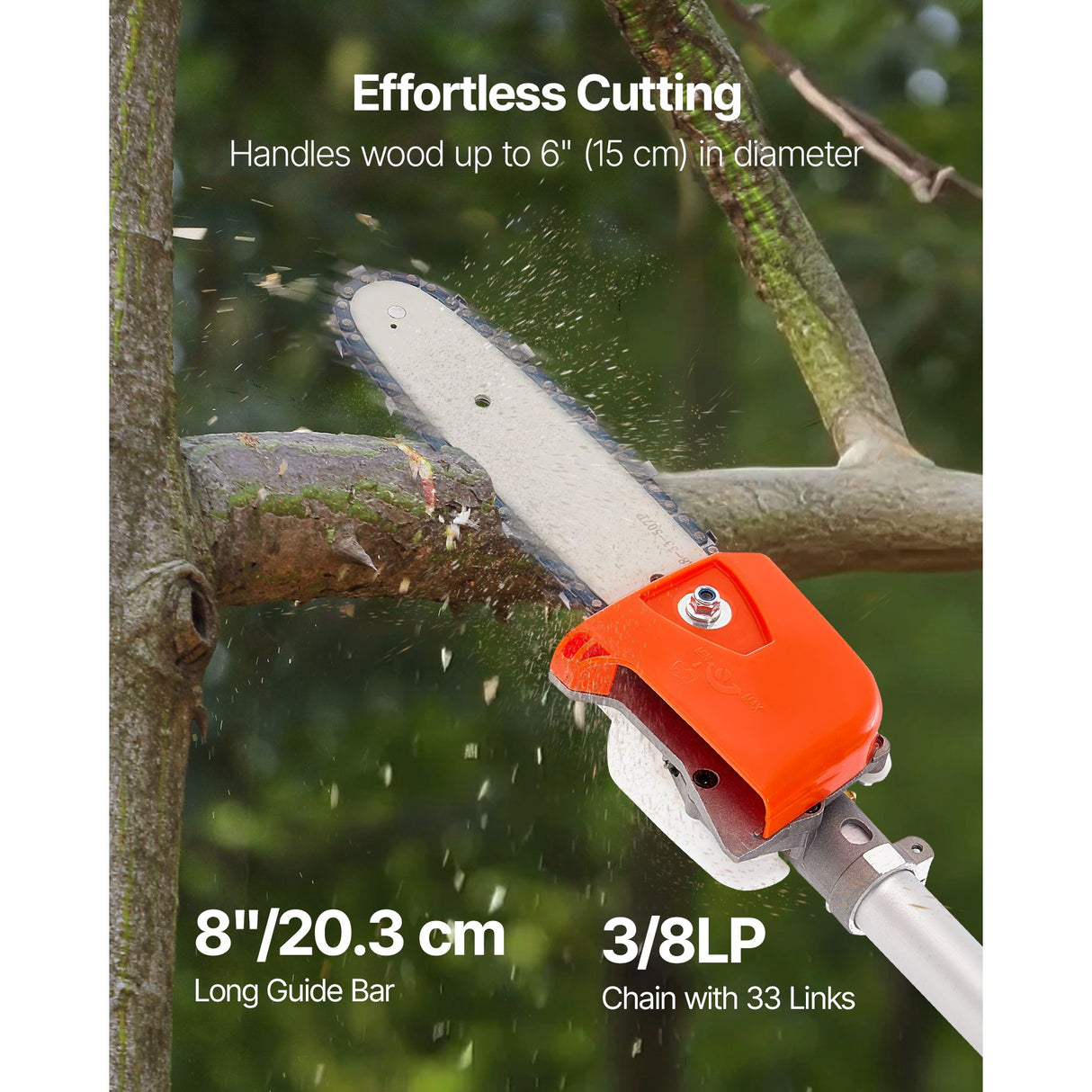 VEVOR Gas Pole Saw, 25CC 2 Stroke Gas Powered Pole Saws with 20.3 cm Cutting Bar, Cordless Tree Trimmer with 650ml Fuel Tank, 2 to 2.74 m Extendable, Powerful Chainsaw for Tree Trimming Pruning