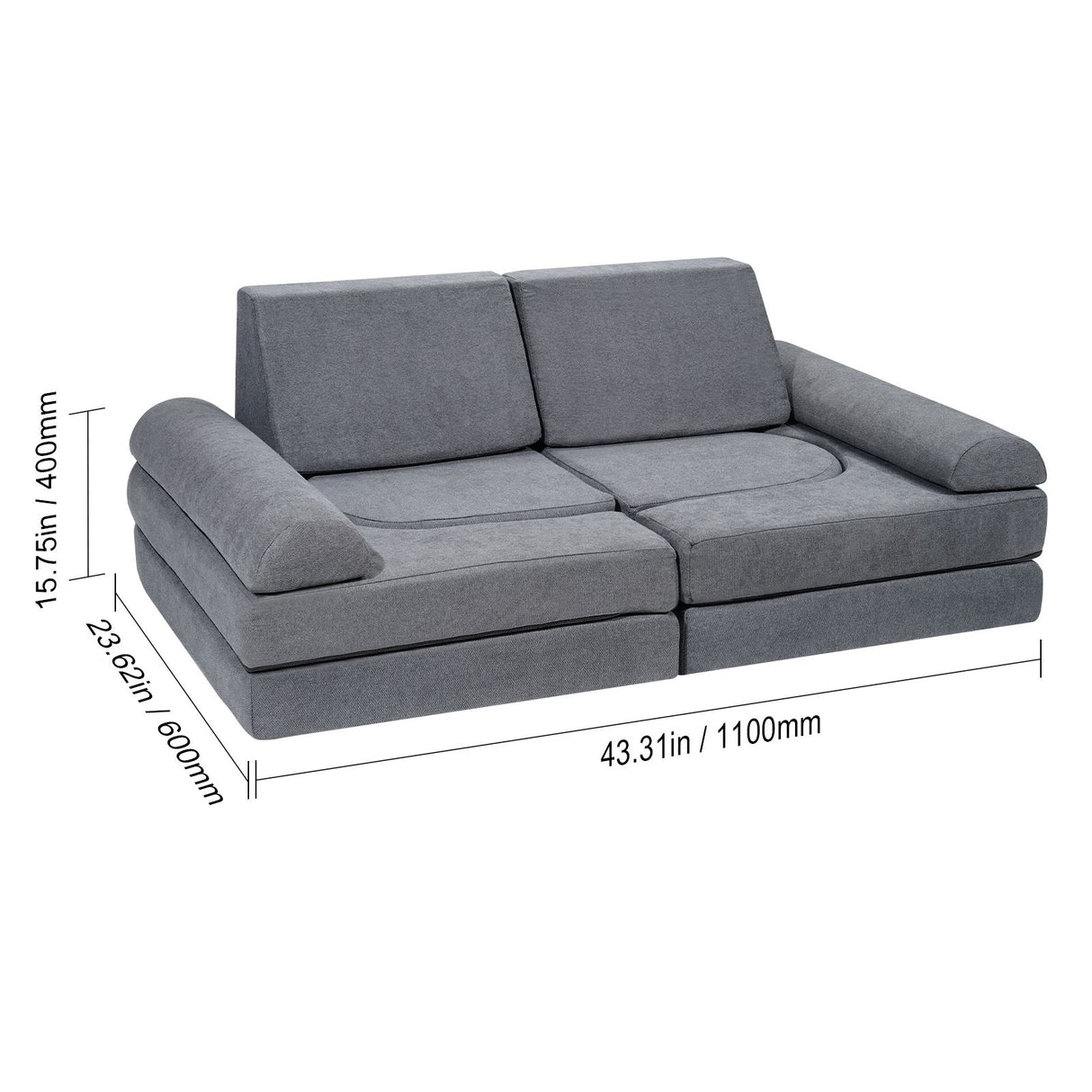 VEVOR Modular Kids Play Couch 10Pcs DIY Creative Toddler Sectional Sofa Grey