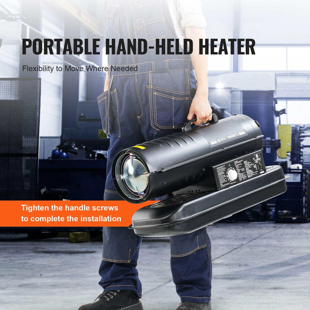 Portable Kerosene Forced Air Heater 70000 BTU Indoor Outdoor Use 5gal Tank