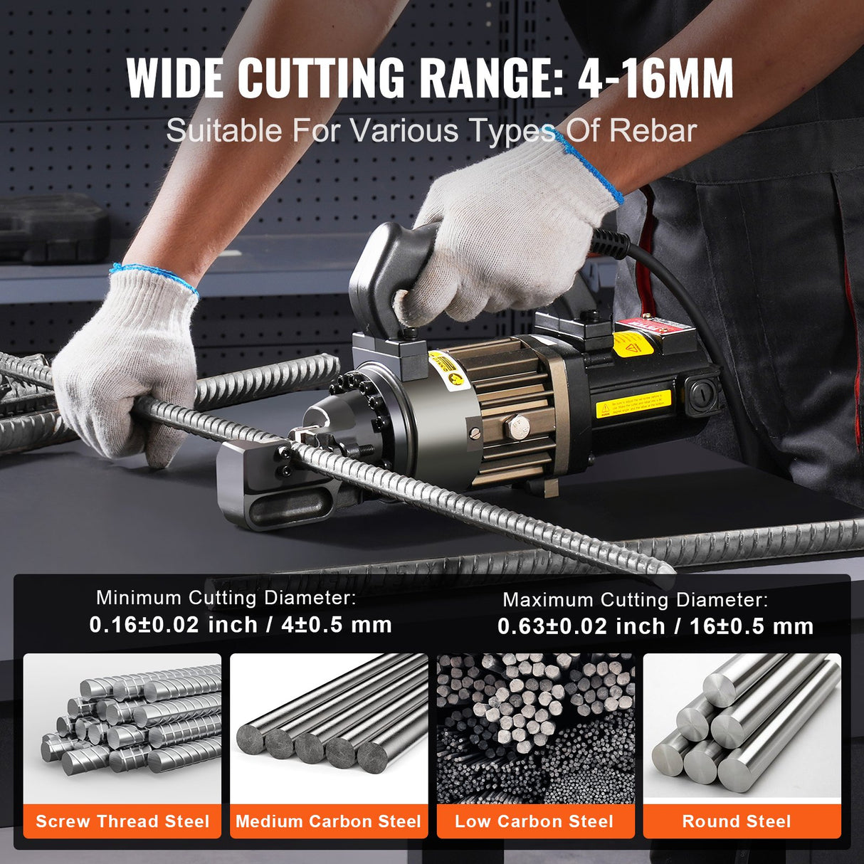 Electric Hydraulic Rebar Cutter, 1000W Portable Rebar Cutter, Cutting up to 5/8 Inch (4-16mm) #5 Rebar within 2 Seconds, High Power Steel Rebar Cutter with Oil Can Rich Accessories,Black RC-16