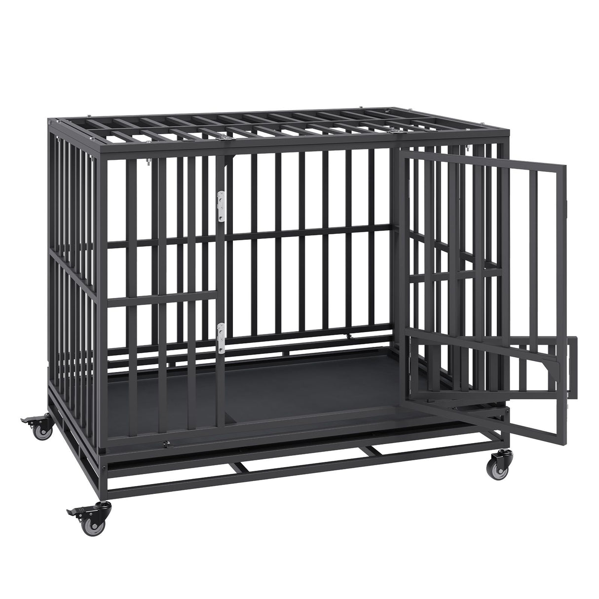 47 Inch Heavy Duty Dog Crate, Indestructible Dog Crate, 3-Door Heavy Duty Dog Kennel for Medium to Large Dogs with Lockable Wheels and Removable Tray, High Anxiety Dog Crate for Indoor & Outdoor