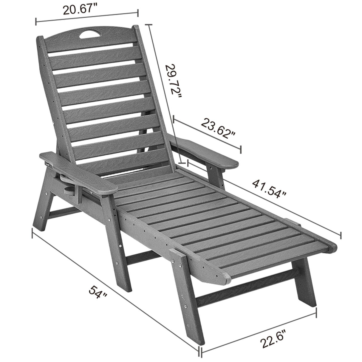 Outdoor Chaise Lounge Chair 6 Positions Reclining Patio Bench Lounger Gray
