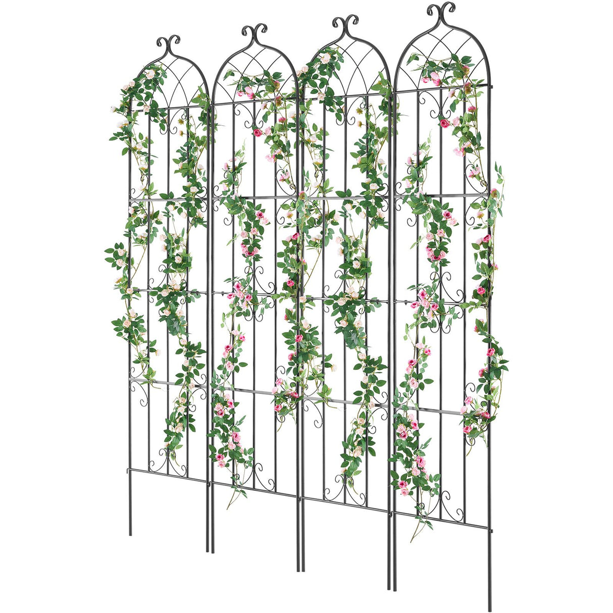 Garden Trellis for Climbing Plants, 87 x 20 in, 4 Packs Rustproof Metal Garden Flower Trellis, Outdoor Climbing Rose Trellis Cucumbers Support, Decorative Clematis Trellis for Courtyards Lawns