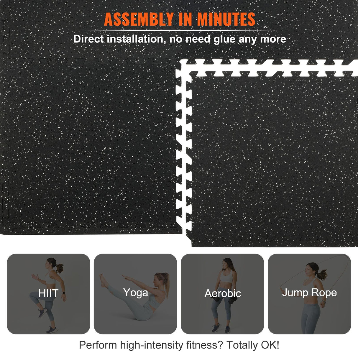 VEVOR EVA Interlocking Foam Floor Mats, 0.56 in Thickened 25 Pcs Puzzle Rubber Tiles, 24 x 24 in Exercise Floor Mat for Workout & Fitness, Heavy Duty Flooring Mats for Home, Gym, Office-100 Sq Ft