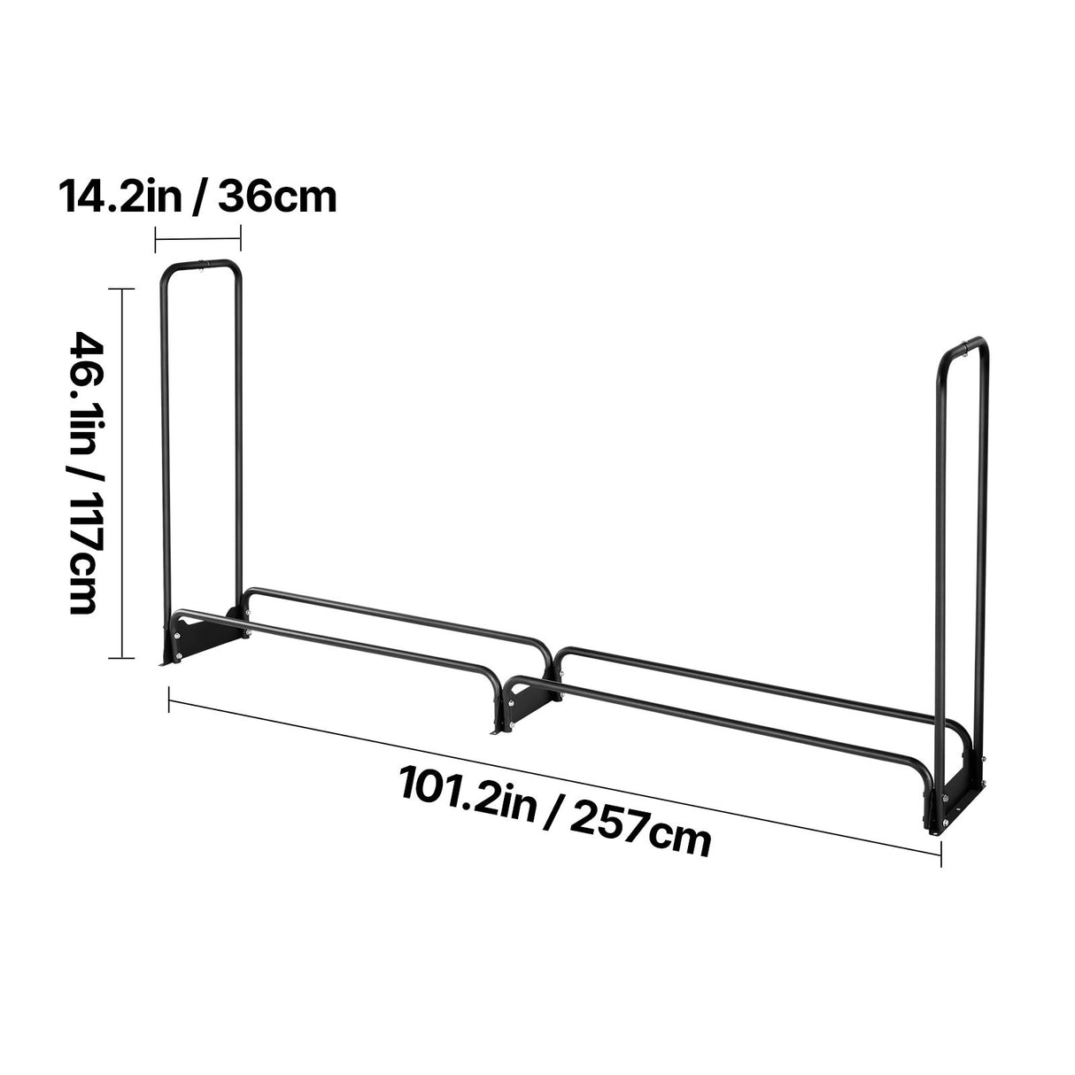 VEVOR Firewood Rack with Waterproof Cover, 2.57m Outdoor Firewood Holder, 1/2 Cord Storage Metal Log Holder, 299kg Max Weight Capacity, Top Covered, Powder-Coated Wood Storage Rack for Fireplace Deck