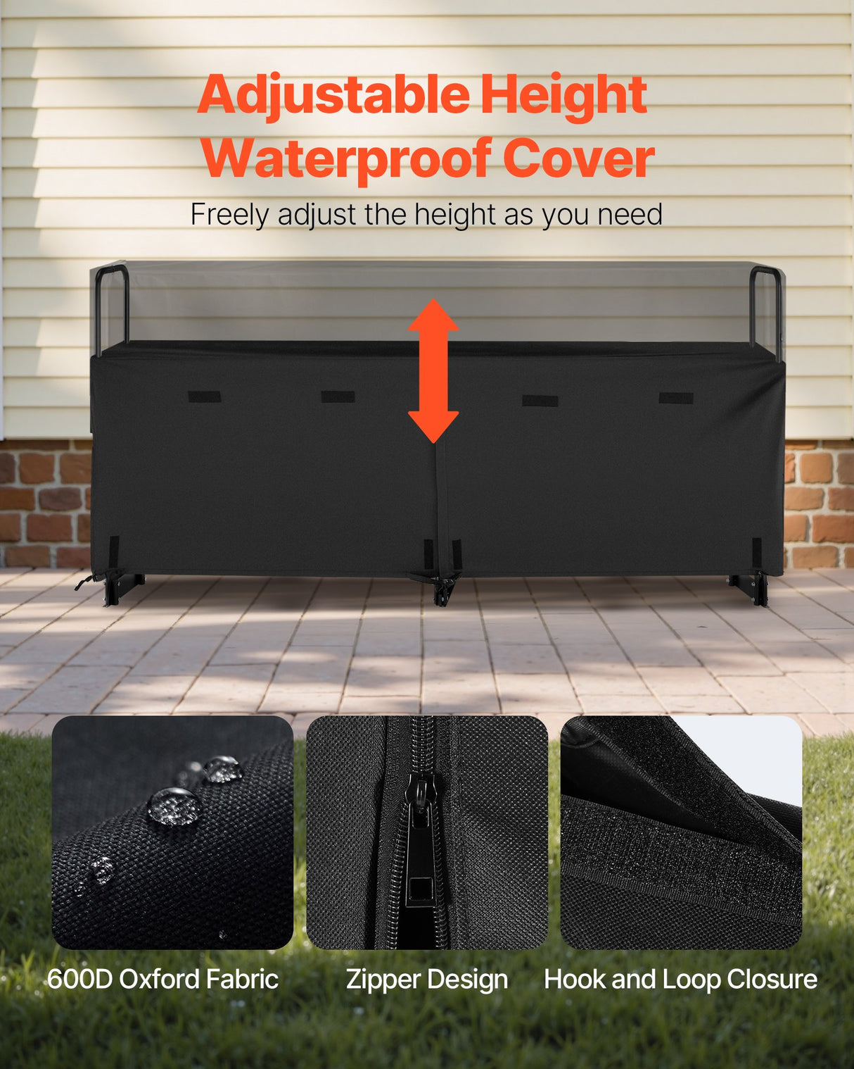 VEVOR Firewood Rack with Waterproof Cover, 2.57m Outdoor Firewood Holder, 1/2 Cord Storage Metal Log Holder, 299kg Max Weight Capacity, Top Covered, Powder-Coated Wood Storage Rack for Fireplace Deck