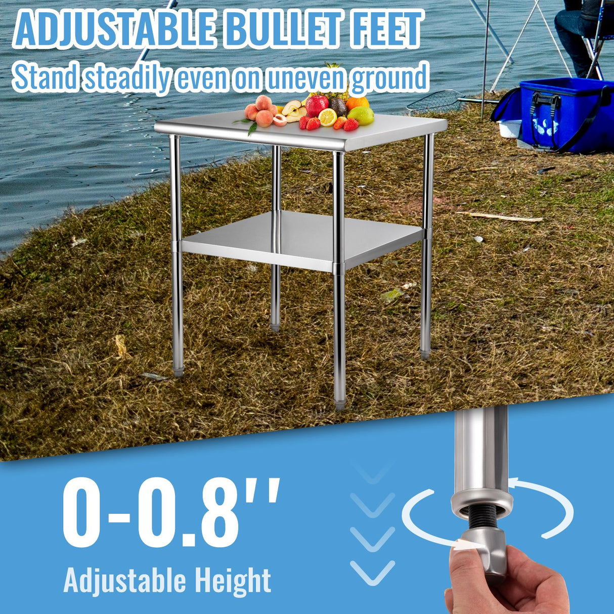 Stainless Steel Prep Table, 61 x 61 x 91.4 cm, 600lbs Load Capacity Heavy Duty Metal Worktable with Adjustable Undershelf & Universal Wheels, Commercial Workstation for Kitchen Garage Backyard