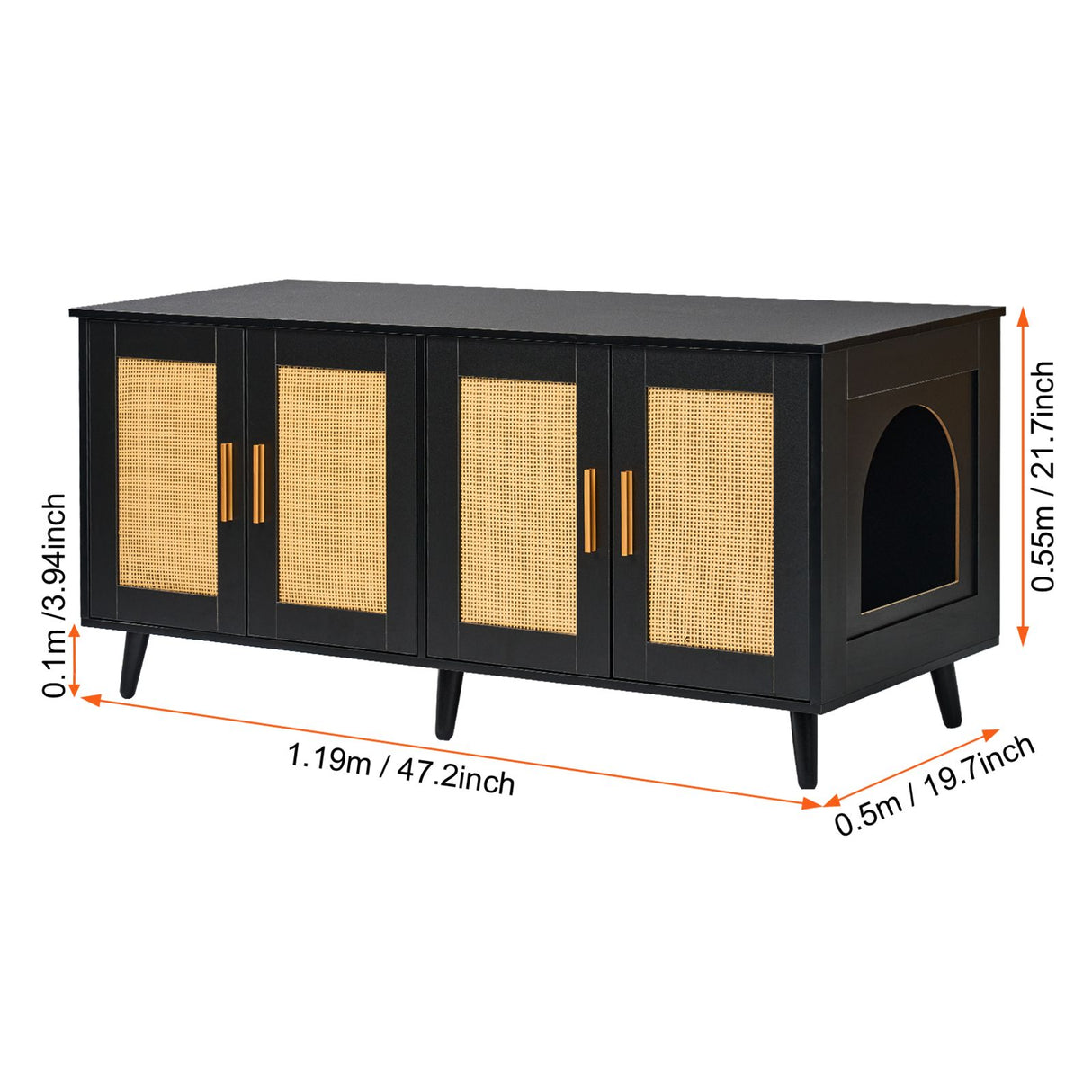 VEVOR Cat Litter Box Enclosure Wooden Litter Box Furniture Hidden 2 Rooms Black