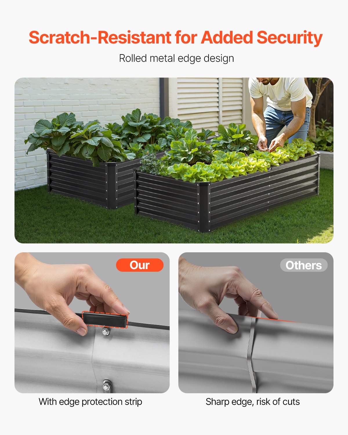 VEVOR Metal Raised Garden Bed, 6 x 3 x 1.5 ft Outdoor Galvanized Planter Box, with Open Bottom, Large Planter Raised Bed for Gardening Vegetables, Flowers, Herbs, and Succulent Plants, Dark Gray