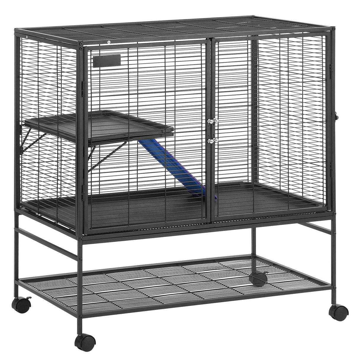 39" Metal Small Animal Cage 2-Tier Rolling Ferret Cage with Tray A Ramp