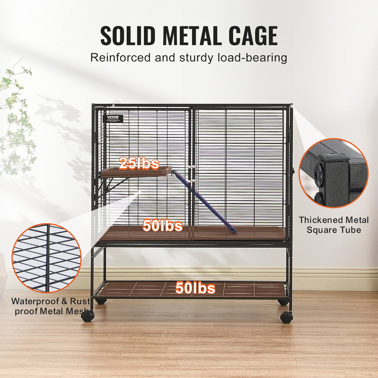 39" Metal Small Animal Cage 2-Tier Rolling Ferret Cage with Tray A Ramp