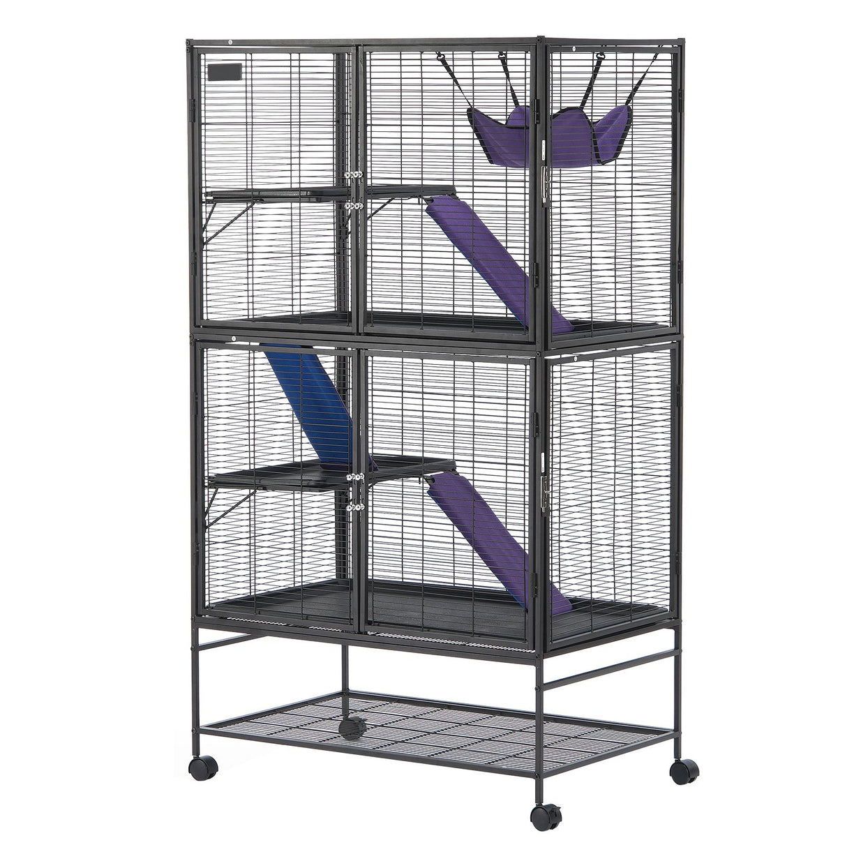 64.6" Metal Small Animal Cage 4-Tier Rolling Ferret Cage with Tray 3 Ramps