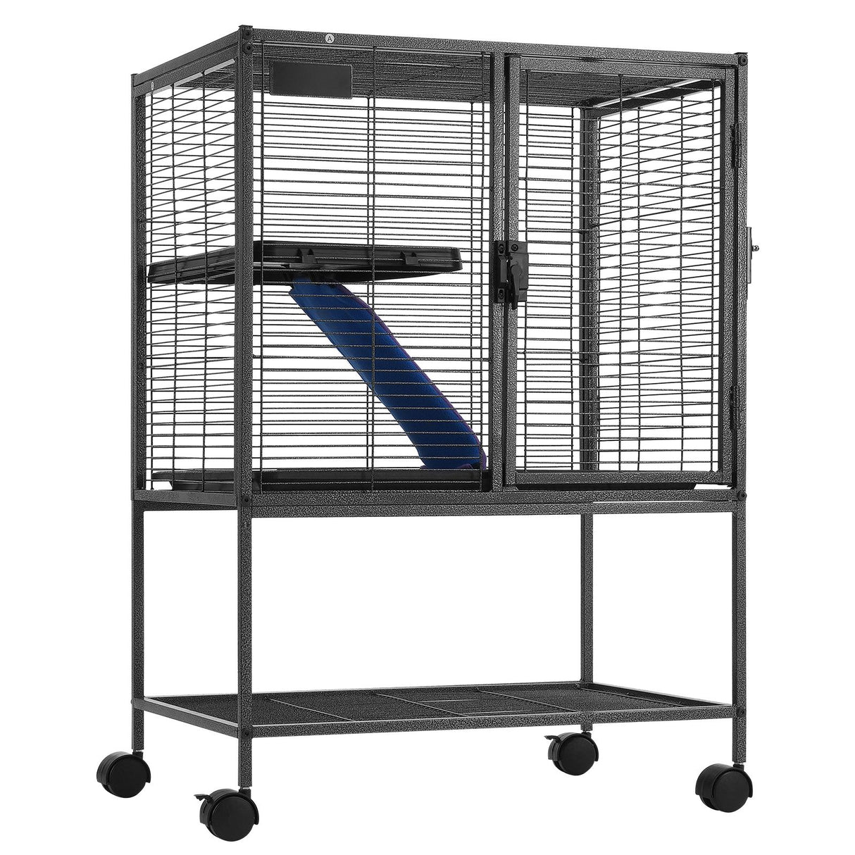 34" Metal Small Animal Cage 2-Tier Rolling Ferret Cage with Tray A Ramp