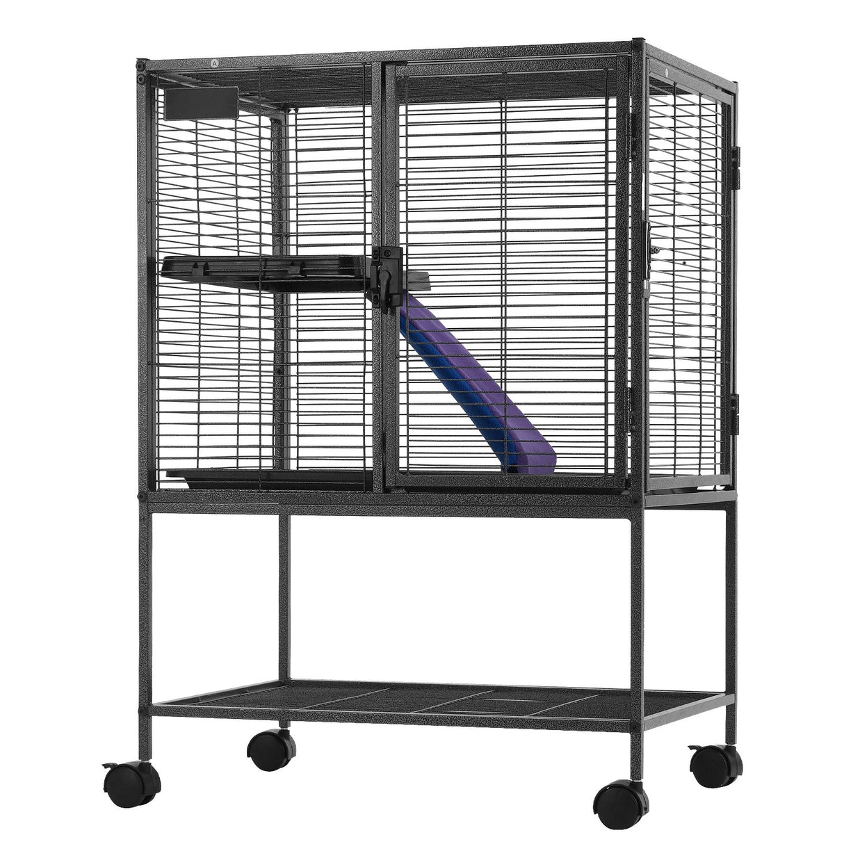 34" Metal Small Animal Cage 2-Tier Rolling Ferret Cage with Tray A Ramp