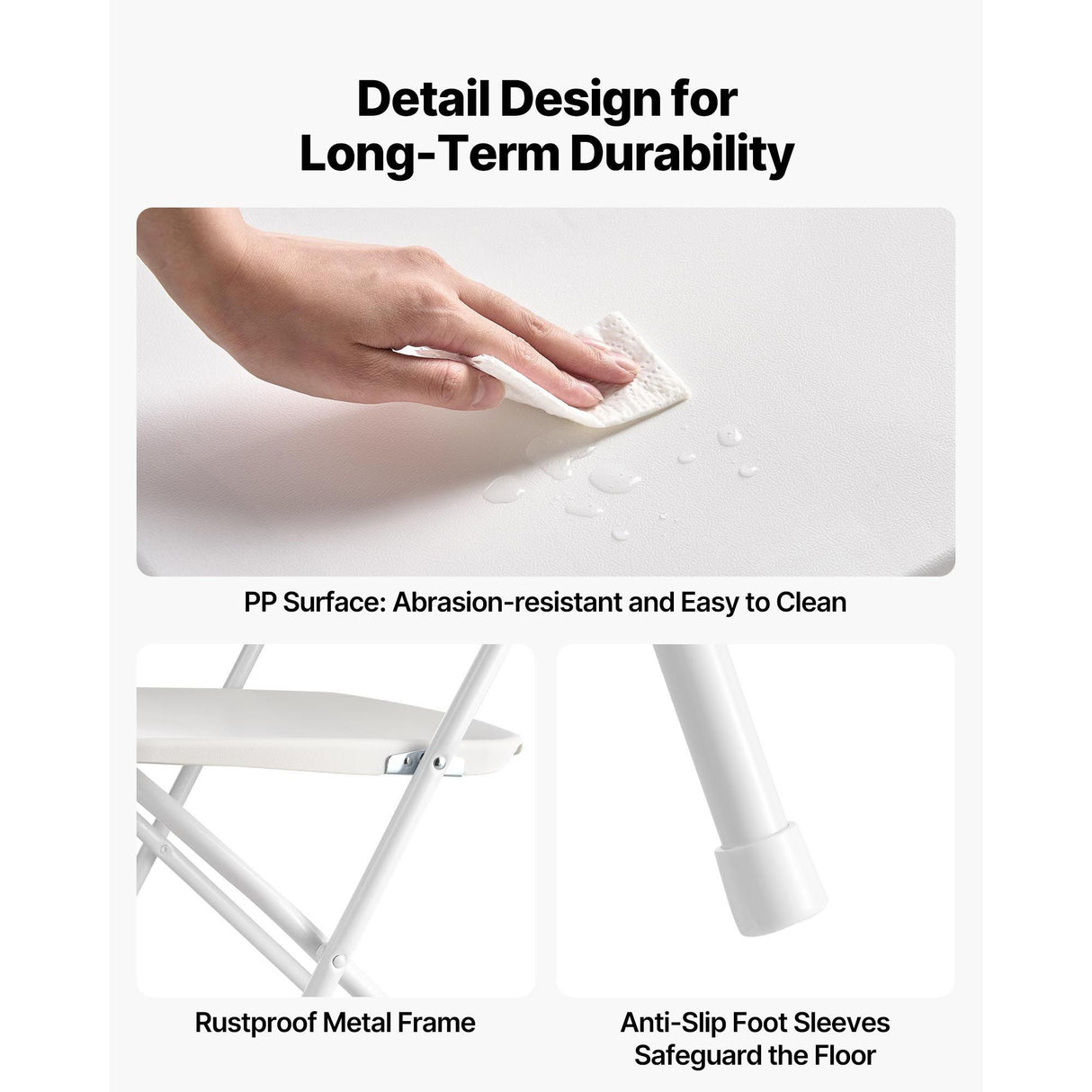 VEVOR 4 Pack Folding Chairs, Foldable Plastic Chairs with Heavy Duty Metal Frame, Portable Folding Card Table Chairs, Stackable Indoor Outdoor Seats for Home, Yard, Garden, Parties, Events, White
