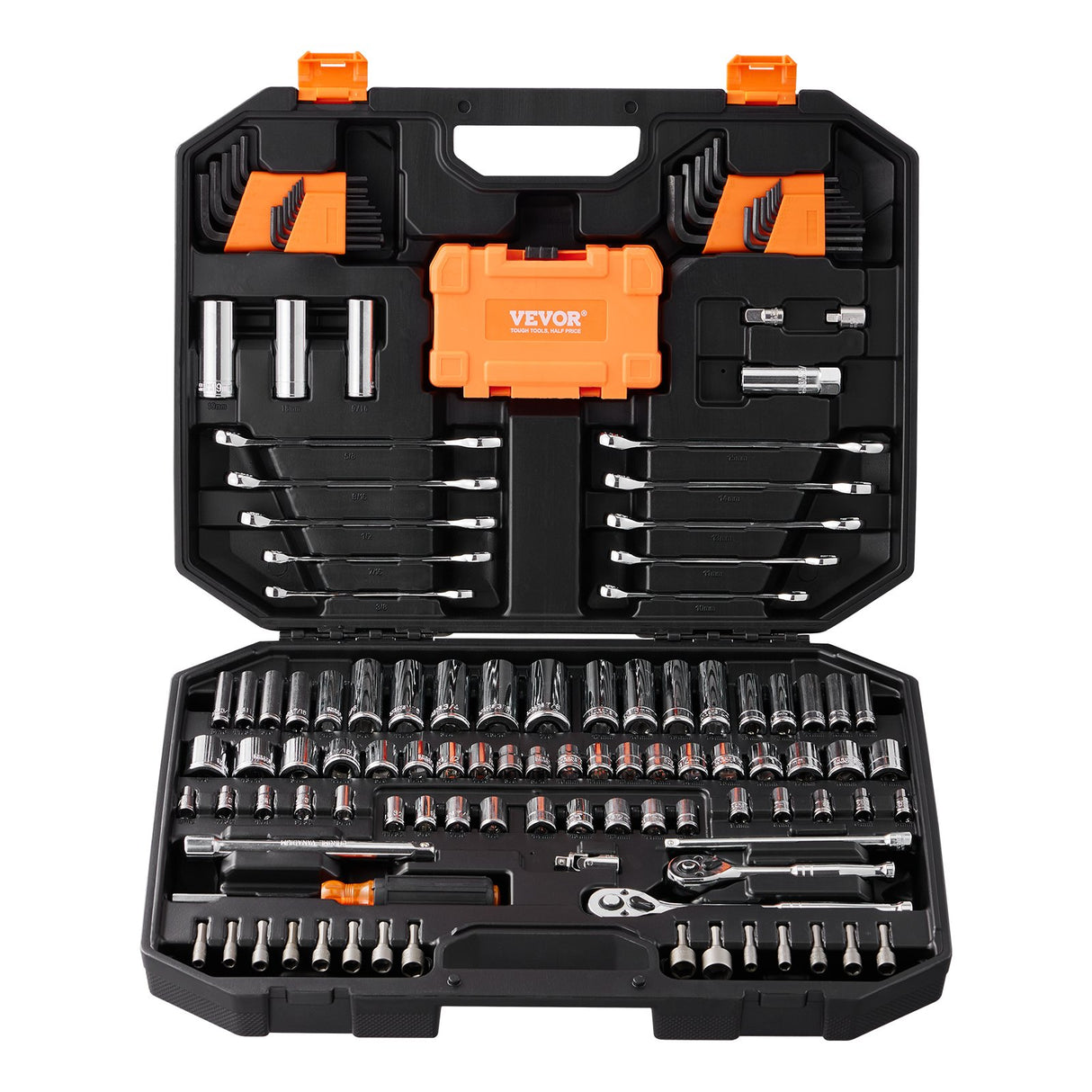 VEVOR Mechanics Tool Set and Socket Set 1/4in 3/8in Drive 145 Pcs SAE and Metric