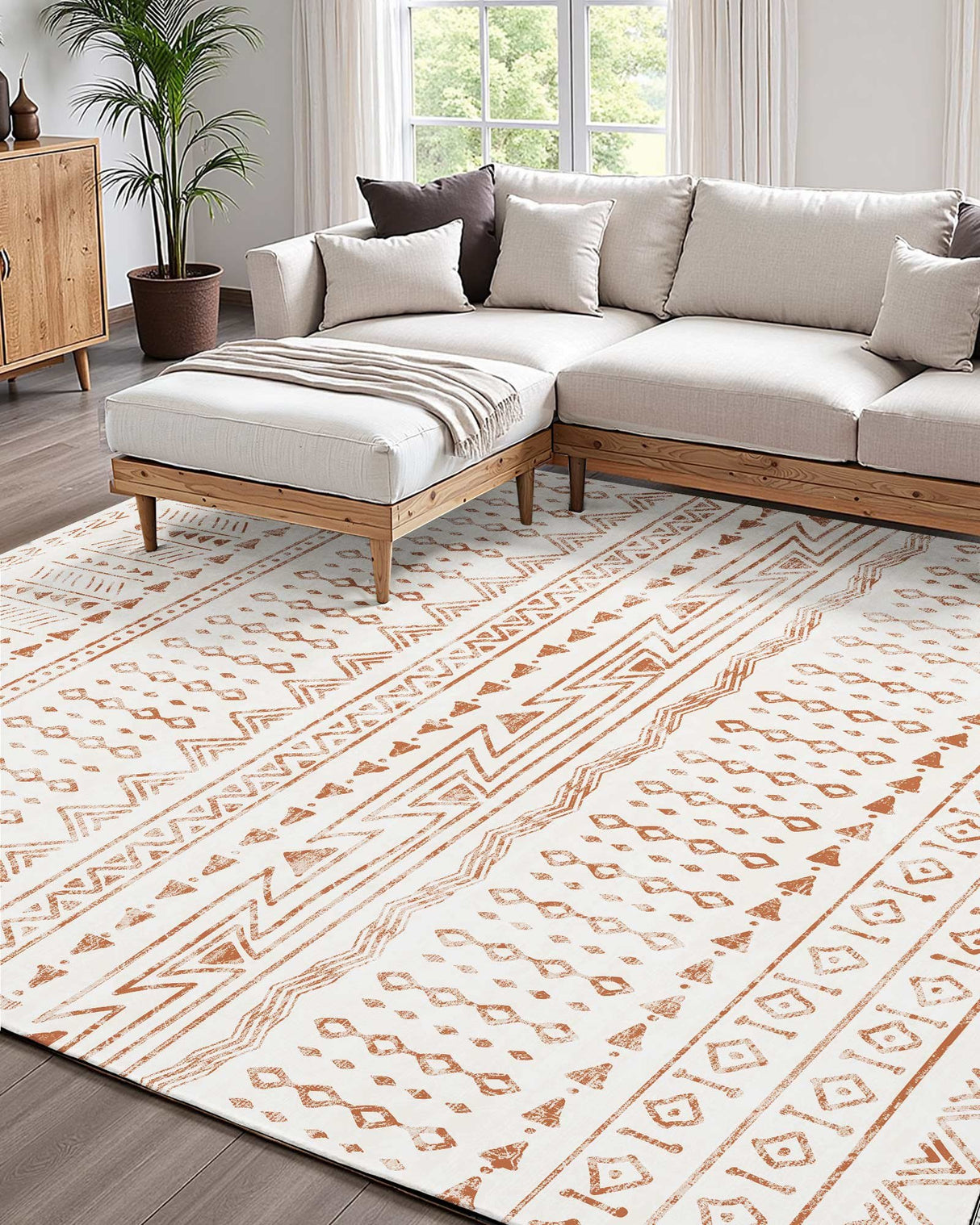 VEVOR Area Rug, 1524x2133.6mm Large Washable Rug, Non-Slip Tear-Resistant Soft Carpet, Pet & Child Friendly Modern Area Rugs, Indoor Mat for Bedroom, Office, Living Room, Kids Room, Entryway, Beige