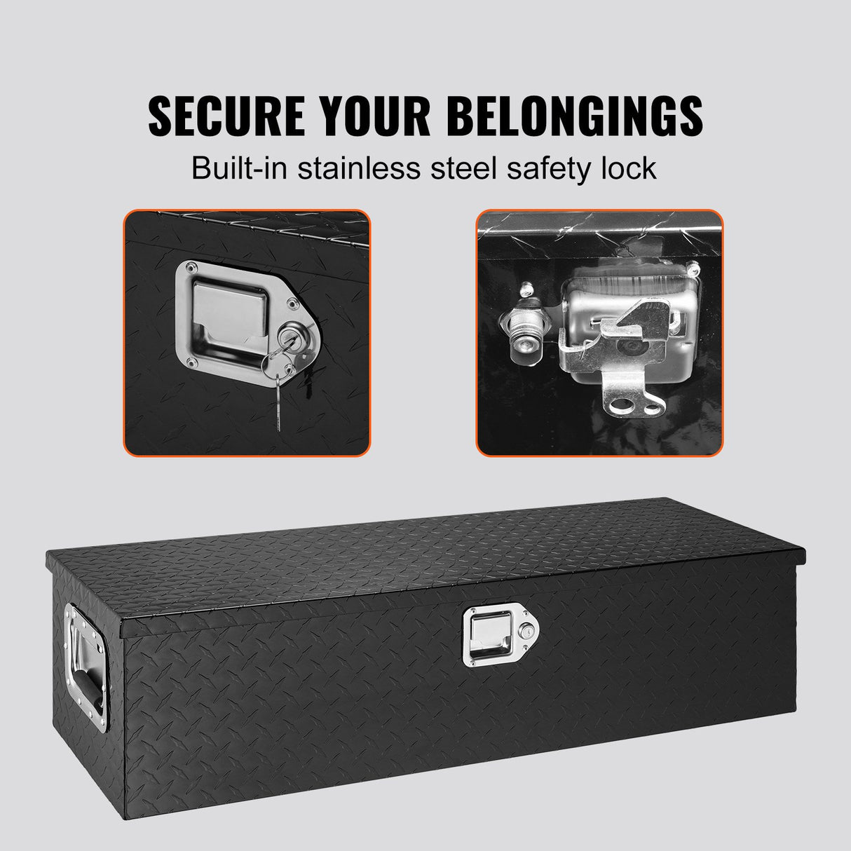 Heavy Duty Aluminum Truck Bed Tool Box, Diamond Plate Tool Box with Side Handle and Lock Keys, Storage Tool Box Chest Box Organizer for Pickup, Truck Bed, RV, Trailer, 990 x 330 x 254 mm, Black