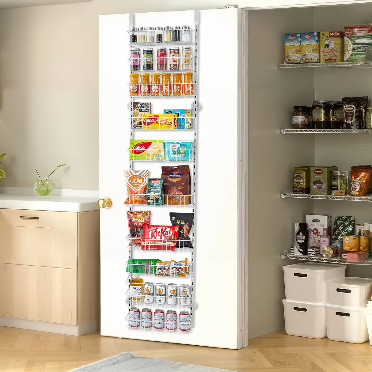 10-Tier Over the Door Pantry Organizer Hanging Storage Rack Adjustable