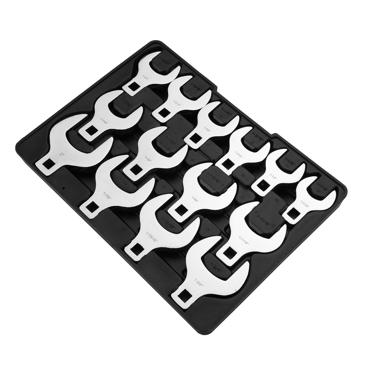 Crowfoot Wrench Set, 1/2" Drive 14-Piece SAE (1-1/16" - 2") Crows Foot Wrench Set with Storage Tray, 40CR Material with Laser Etched Sizing, for Mechanical Maintenance or Repairs