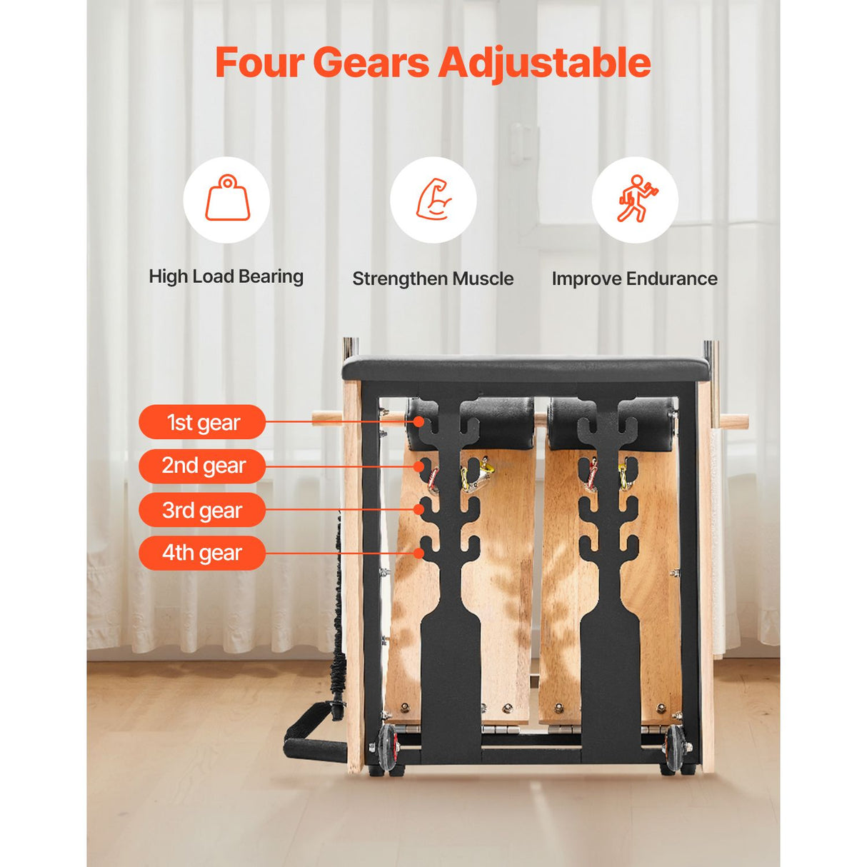 Pilates Chair, Split-Pedal Stability Combo Chairs with Handles, Rubber Wood Frame Yoga Fitness Trainer, Exercise Reformer, Pilates Resistance-Workout Equipment, for Home Gym Studio Workout
