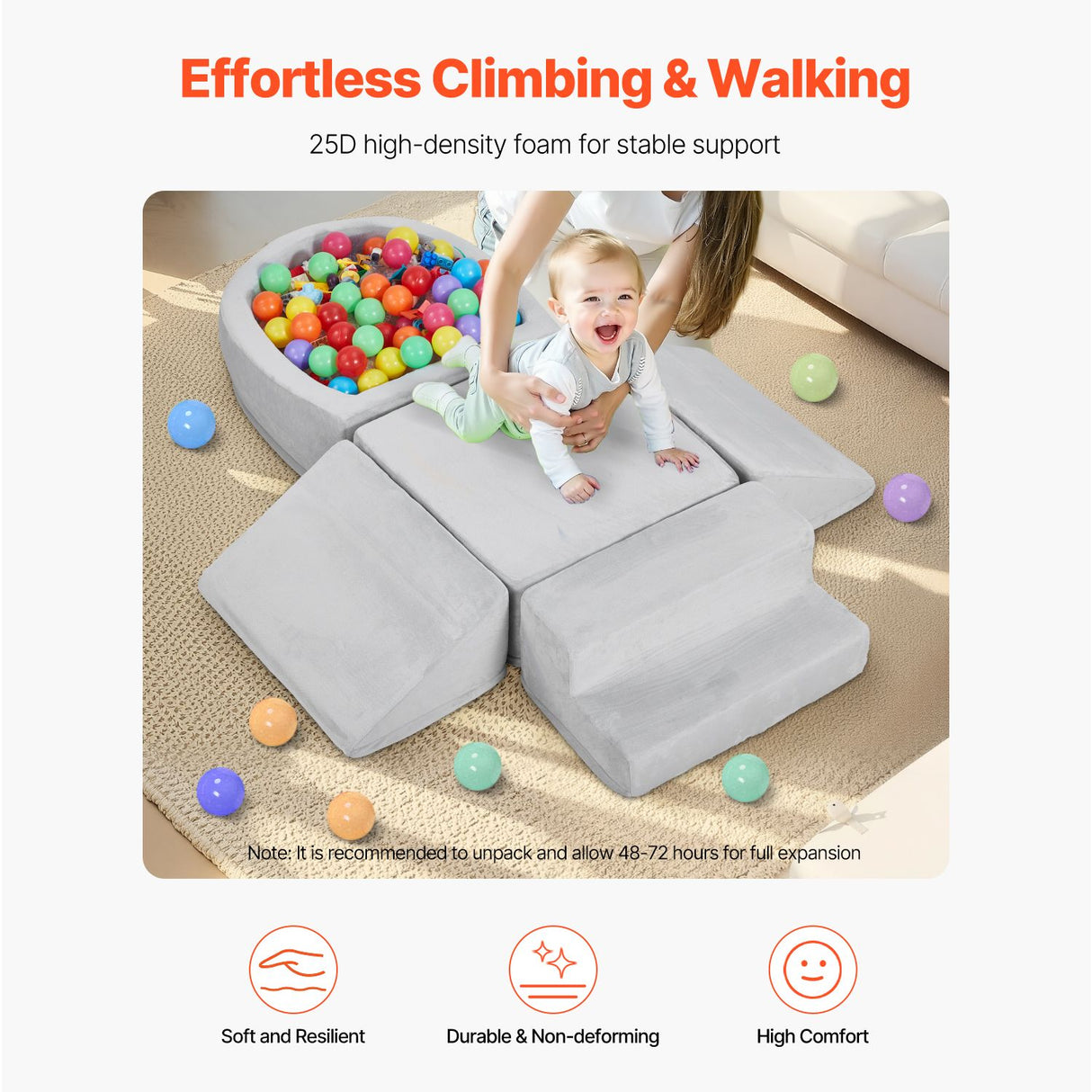 VEVOR Climbing Toys, 5-Piece Set, Foam Climbing Blocks for Toddlers 6 Months to 3 Years, Baby Climbing Blocks with Ball Pit (Balls Not Included), Indoor Climb and Crawl Activity Playset for Crawling