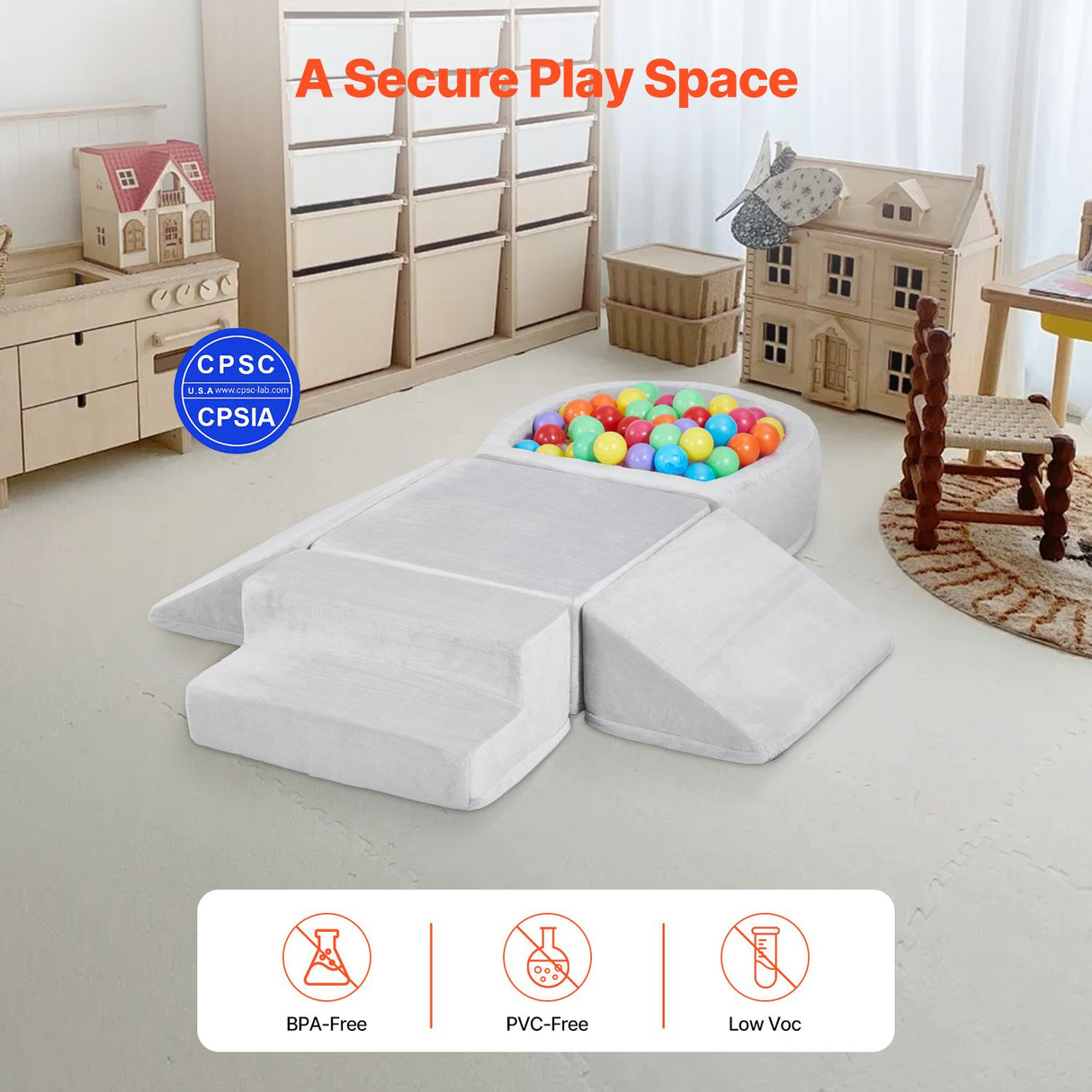 VEVOR Climbing Toys, 5-Piece Set, Foam Climbing Blocks for Toddlers 6 Months to 3 Years, Baby Climbing Blocks with Ball Pit (Balls Not Included), Indoor Climb and Crawl Activity Playset for Crawling