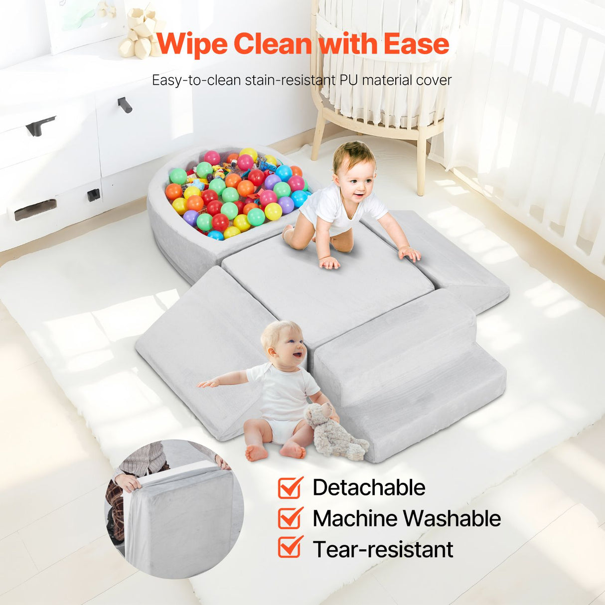 VEVOR Climbing Toys, 5-Piece Set, Foam Climbing Blocks for Toddlers 6 Months to 3 Years, Baby Climbing Blocks with Ball Pit (Balls Not Included), Indoor Climb and Crawl Activity Playset for Crawling