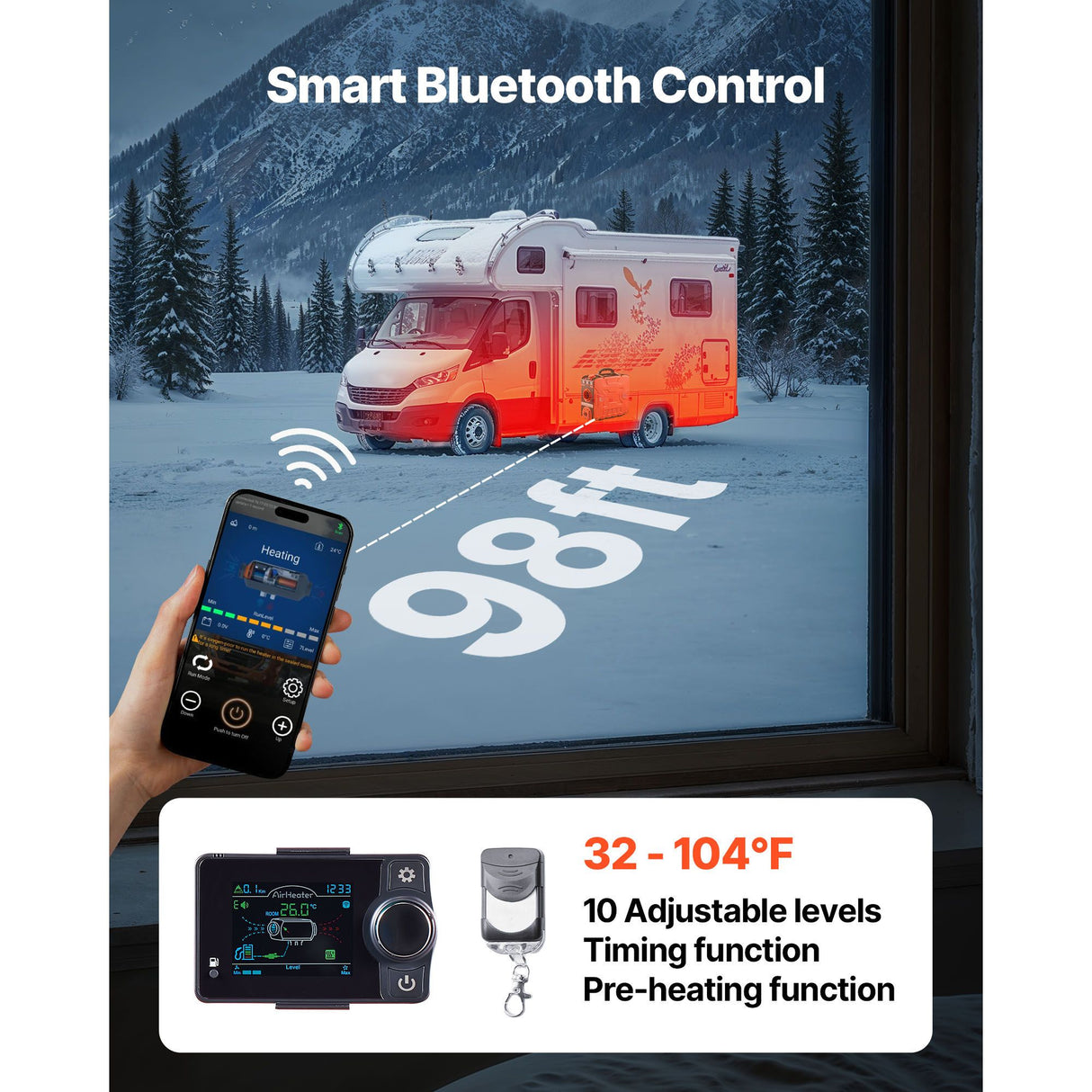 Diesel Heater, 8KW, DC 12V, All in One Portable Diesel Air Heater with Bluetooth APP Control, Remote Control and LCD Screen, 4.5 L Fuel Tank for Vehicles, Vans, RVs, Campers, and Garages